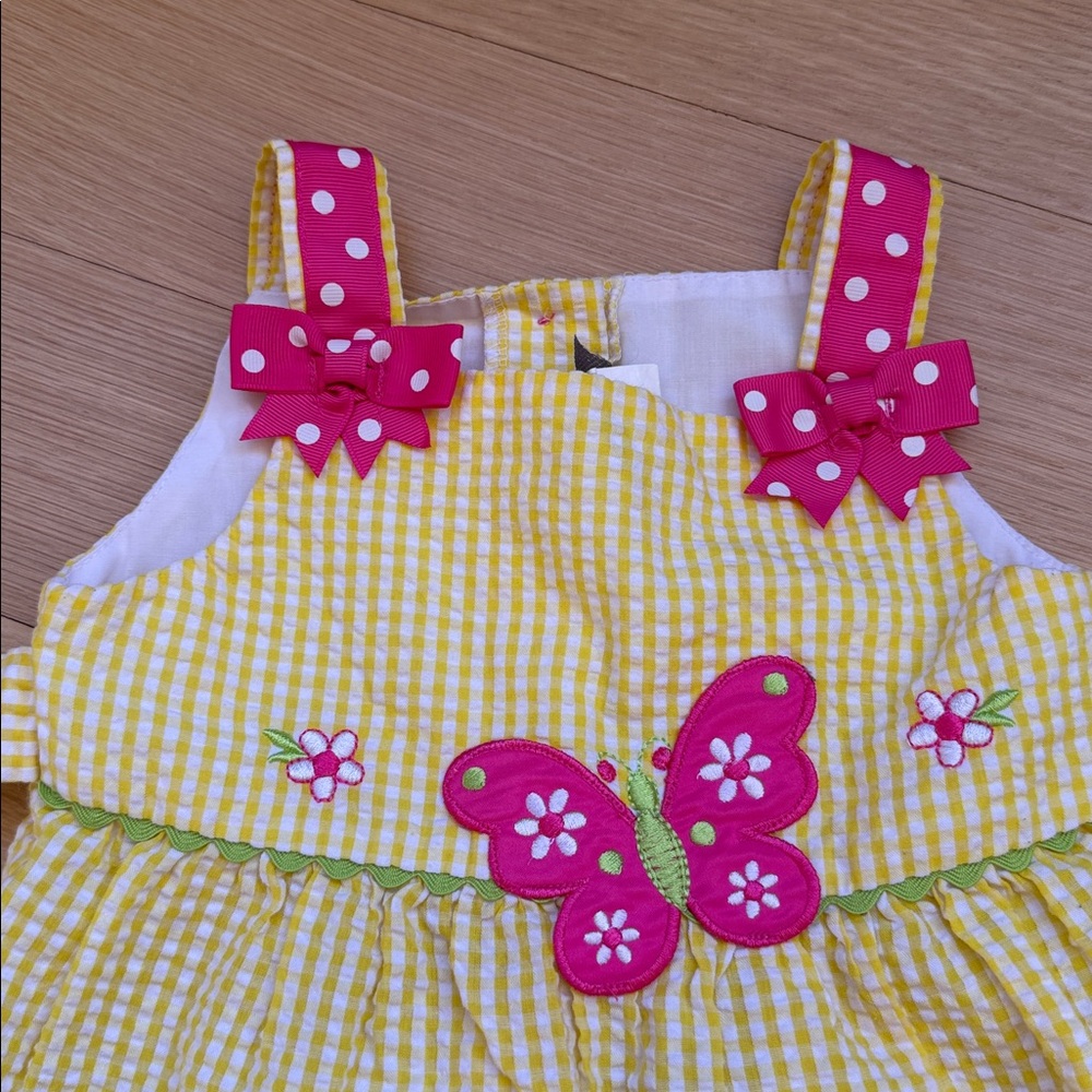 🦋EMILY ROSE Dress Yellow Gingham Pink Butterflies 4T - Picture 2 of 11
